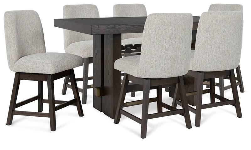 Ashley Furniture Burkhaus dining room set with wooden table and six matching chairs in a modern dining space.