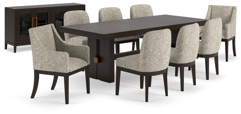Ashley Furniture Burkhaus dining room set with a wooden table and matching chairs, elegant and modern for contemporary dining spaces.