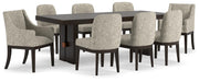 Ashley Furniture Burkhaus dining room set with wooden table and six upholstered chairs, modern design in warm wood finish