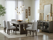 Ashley Furniture Burkhaus dining room set with a wooden table and six matching chairs, elegant and stylish for modern dining rooms.