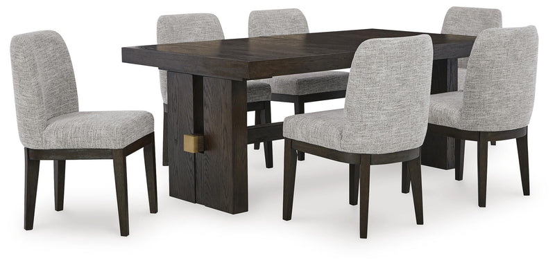 Ashley Furniture Burkhaus dining room set with a wooden table and matching chairs, featuring a classic design and warm finish.