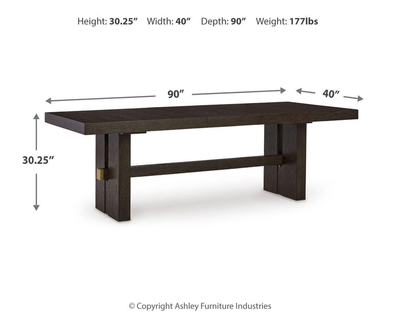 Ashley Furniture Burkhaus dining room set with a wooden table and matching chairs in a modern design