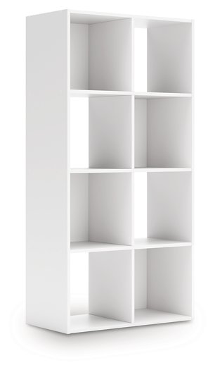Ashley Furniture Onita Eight Cube Organizer with angled shelves in a modern EA furniture style.