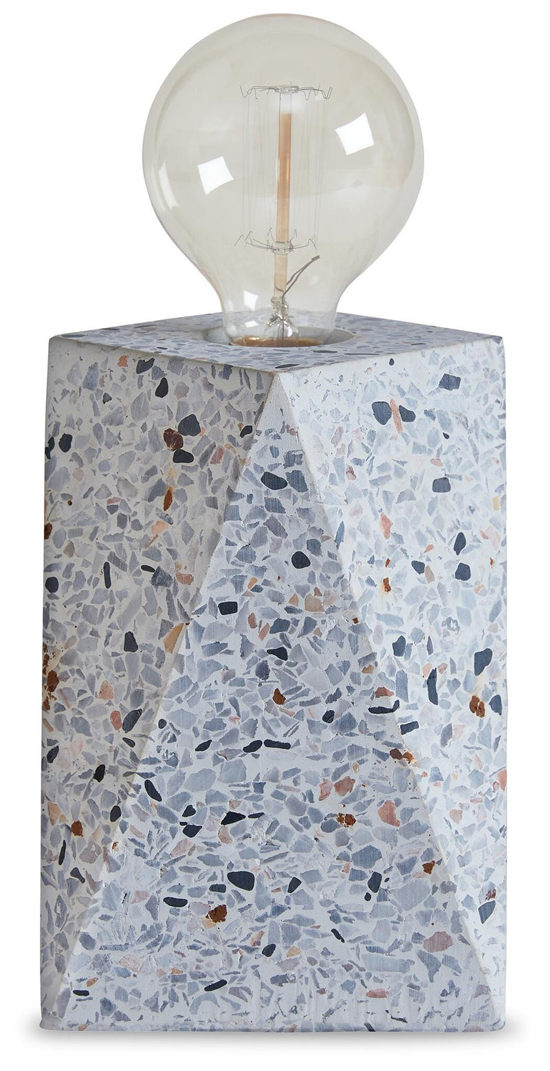 Ashley Furniture Maywick table lamp set featuring two modern lamps with white shades and metallic bases.