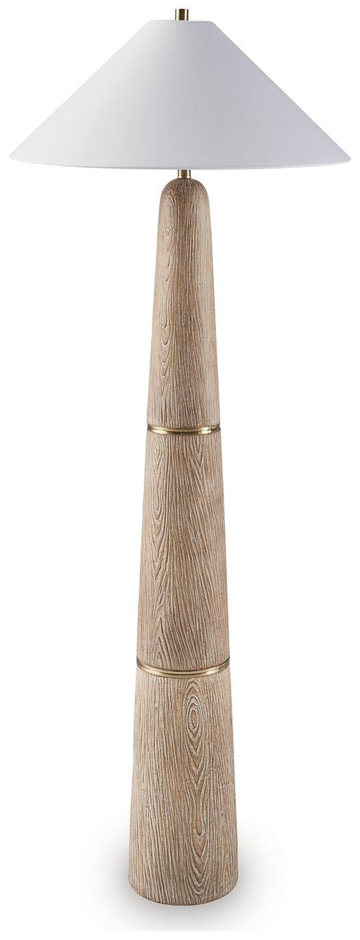 Gasparleigh floor lamp by Ashley Furniture with a classic design, featuring a tall metal stand and fabric lampshade.