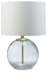 Ashley Furniture Samder table lamp set with two stylish lamps featuring beige shades and dark bronze bases.
