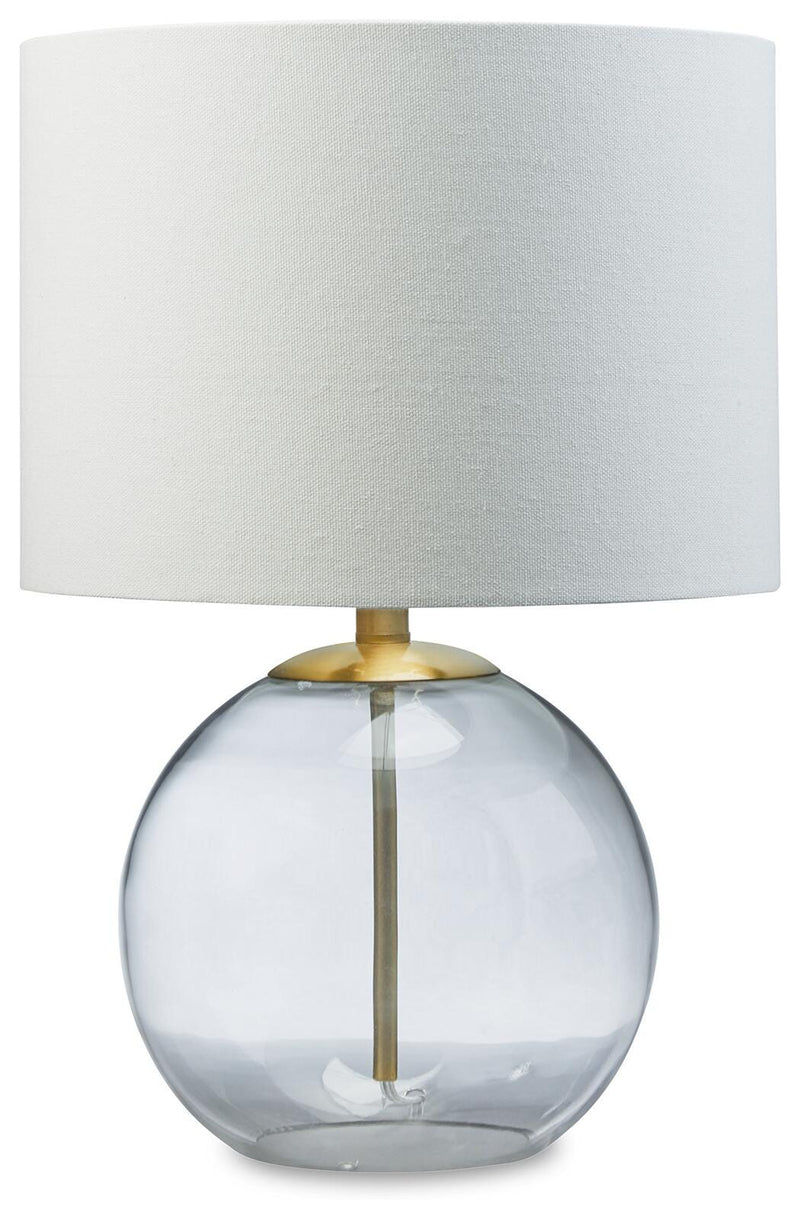 Ashley Furniture Samder table lamp set with two stylish lamps featuring beige shades and dark bronze bases.