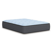 Ashley Furniture Destin Cove Plush Hybrid Mattress shown from an angle with soft, luxurious fabric and supportive mattress layers.