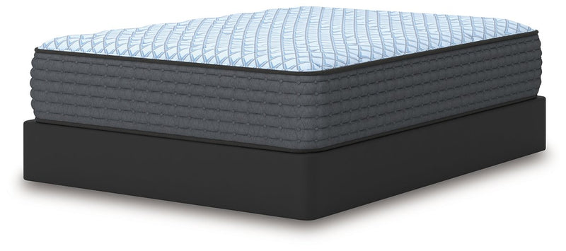 Ashley Furniture Destin Cove hybrid mattress with plush top, shown from an angled view highlighting its soft surface and supportive design.