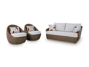 Ashley Furniture double point outdoor seating set with cushioned chairs and table, ideal for relaxing outdoor gatherings.