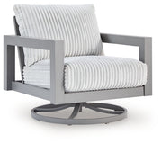 Ashley Furniture Hurley Park outdoor swivel lounge chair with cushion, featuring a modern design and comfortable seating.