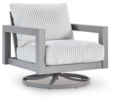 Ashley Furniture Hurley Park outdoor swivel lounge chair with cushion, featuring a modern design and comfortable seating.