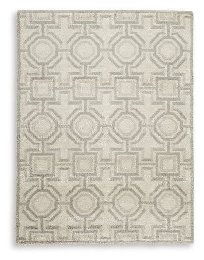 Ashley Furniture Maconville Medium Rug with intricate pattern, soft texture, and neutral colors for cozy living spaces.