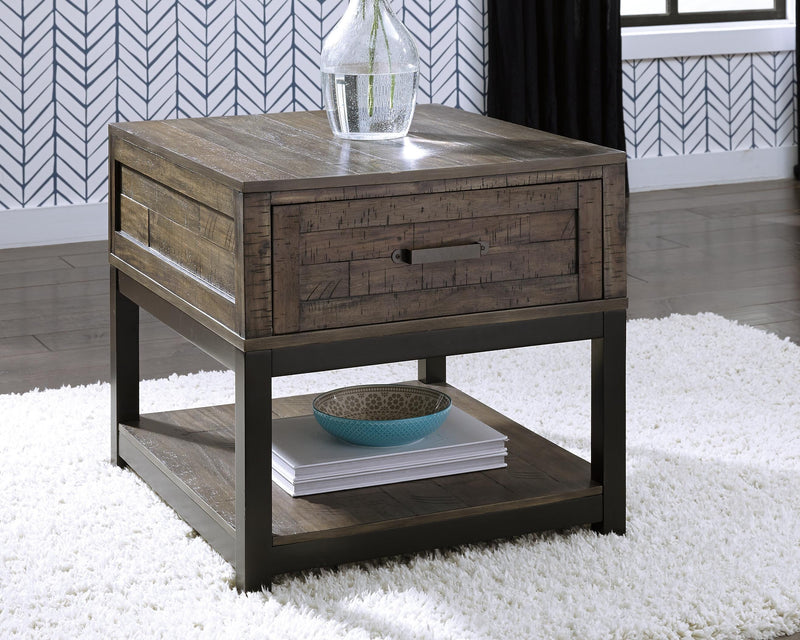 Ashley Furniture Johurst table set with a modern rectangular wooden dining table and matching chairs in a contemporary design.