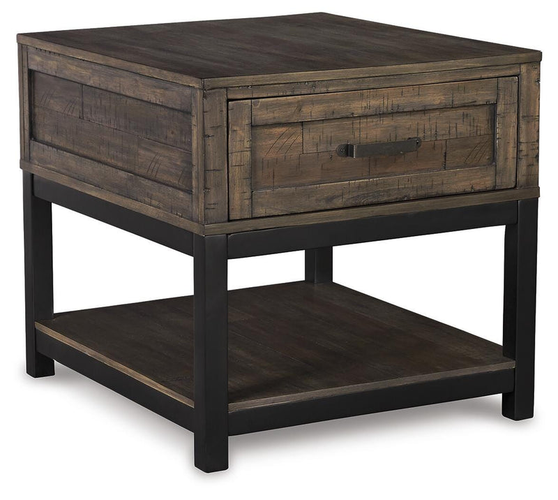 Ashley Furniture Johurst Occasional Table Set with three wooden tables featuring a modern design and dark wood finish.