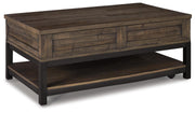 Ashley Furniture Johurst table set featuring a wooden dining table with four matching chairs in a modern design.