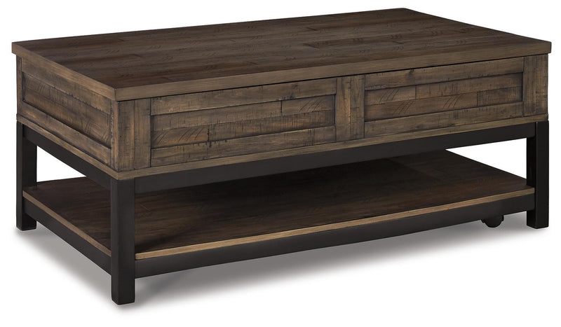 Ashley Furniture Johurst table set featuring a wooden dining table with four matching chairs in a modern design.
