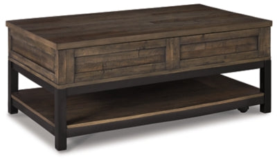 Ashley Furniture Johurst coffee table with lift top, modern cocktail table featuring a sleek design and functional lift mechanism.
