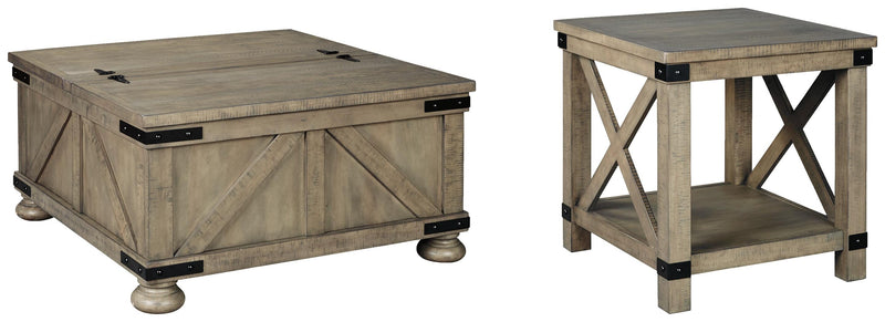 Ashley Furniture Aldwin Table Set featuring a wooden dining table with matching chairs and a modern design.