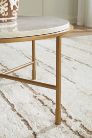 Ashley Furniture Alben coffee cocktail table with a sleek wooden top and modern design, shown from a detailed angle.