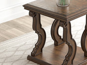 Ashley Furniture Maylee End Table with sleek wood finish and modern design, featuring a spacious tabletop and stylish metal accents.