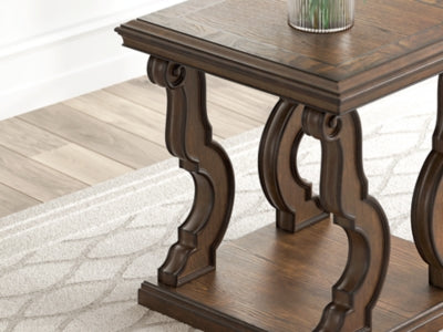 Ashley Furniture Maylee End Table with sleek wood finish and modern design, featuring a spacious tabletop and stylish metal accents.