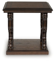 Ashley Furniture Maylee end table with a sleek wood finish and modern design, featuring a spacious tabletop and stylish metal legs.