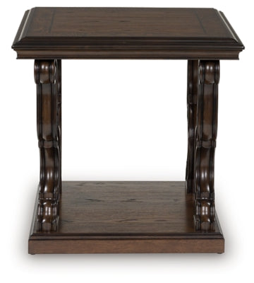 Ashley Furniture Maylee end table with a sleek wood finish and modern design, featuring a spacious tabletop and stylish metal legs.