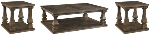 Ashley Furniture Johnelle occasional table set with three stylish wooden tables featuring modern design and warm finish.