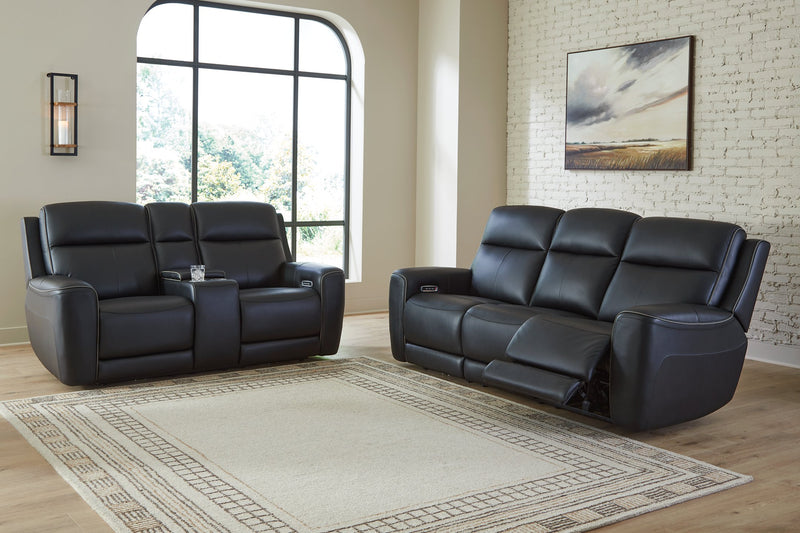 Ashley Furniture 5Z-Comfort Power Reclining Living Room Set featuring plush cushions and modern design in a cozy living space.