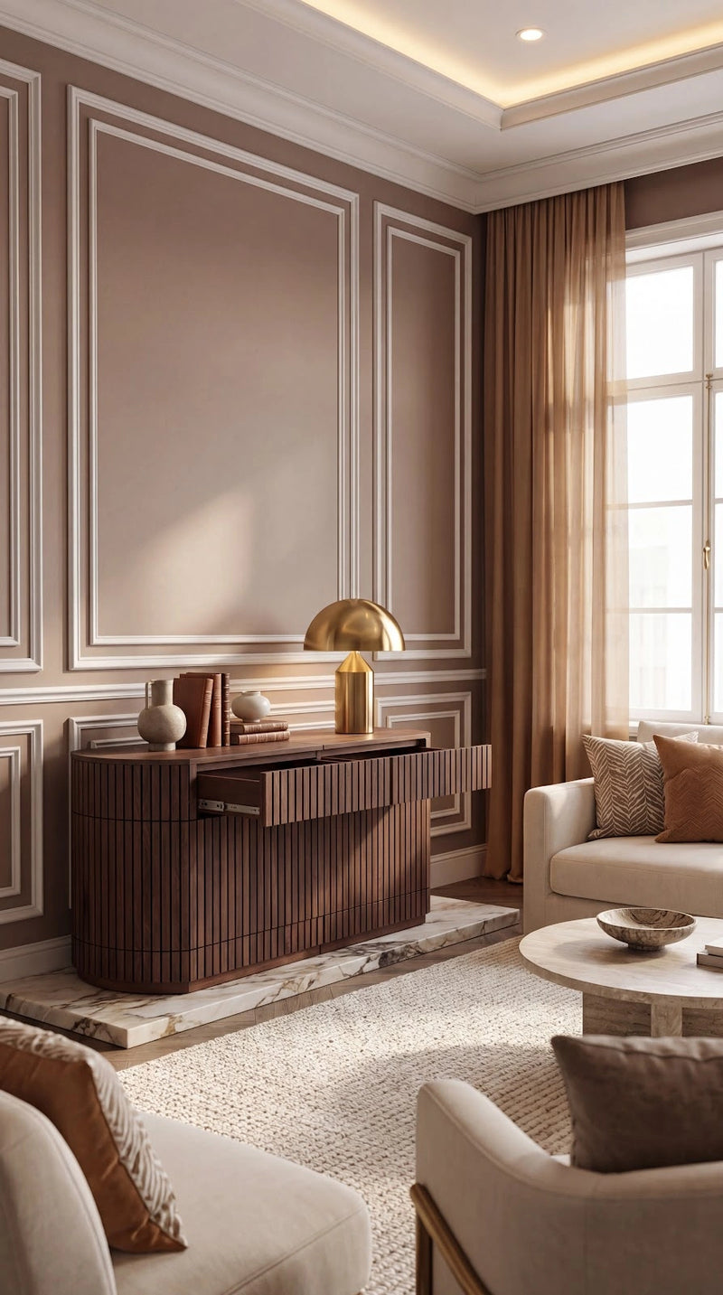 Transformer Table round sideboard buffet in a modern design for stylish dining room storage