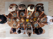 Transformer Table round dining table in wood finish, shown fully extended for dining seating