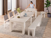 Transformer Table dining set with expandable dining table and matching benches in a modern wood finish