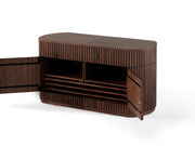 Transformer Table round sideboard buffet in a modern wood finish with spacious storage cabinets