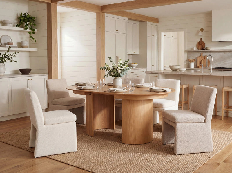 Transformer Table Eclipse dining table by Transformer Table, expandable modern wood table with sleek pedestal base