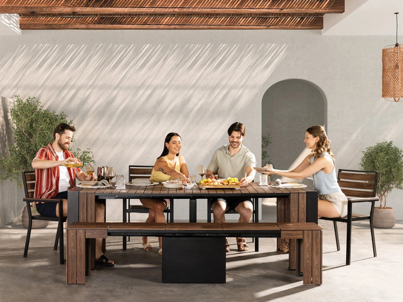 Transformer Table outdoor dining set with expandable table and matching chairs
