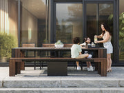 Transformer Table outdoor dining set with expandable table and matching chairs on a patio