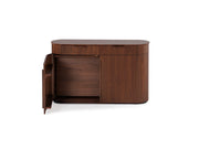 Transformer Table Eclipse sideboard buffet in a modern dark finish with sleek doors and sculptural design