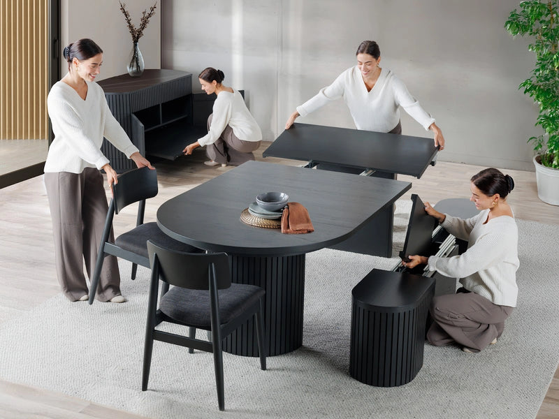 Transformer Table round dining table with smooth wood finish and sturdy pedestal base