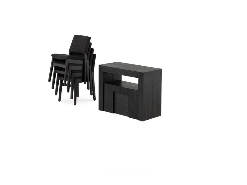 Transformer Table dining set with expandable dining table and matching chairs in a modern dining room
