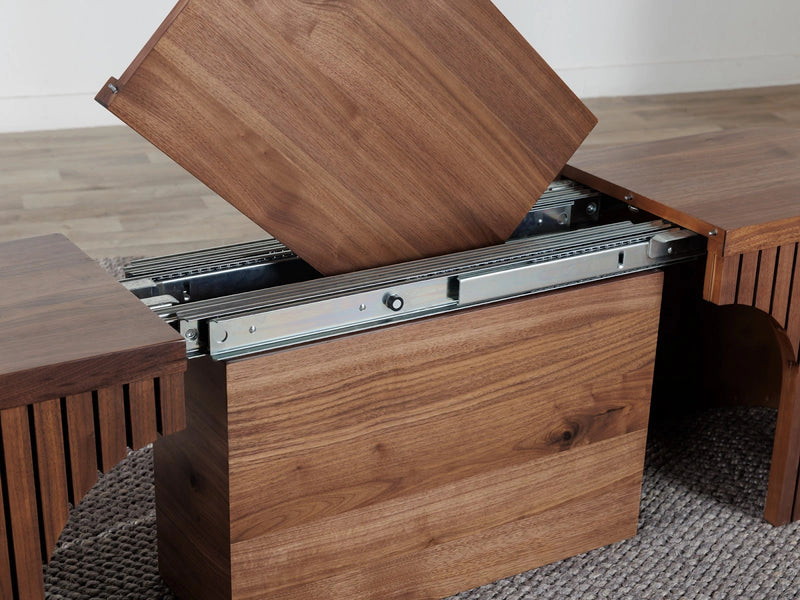 Transformer Table round bench in a minimalist design, shown in a neutral finish