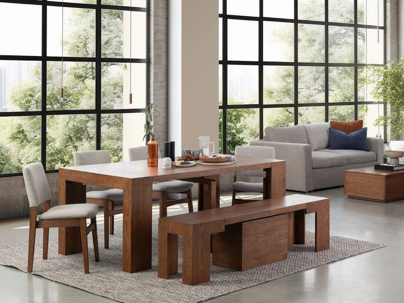 Transformer Table dining set with expandable dining table and matching benches.