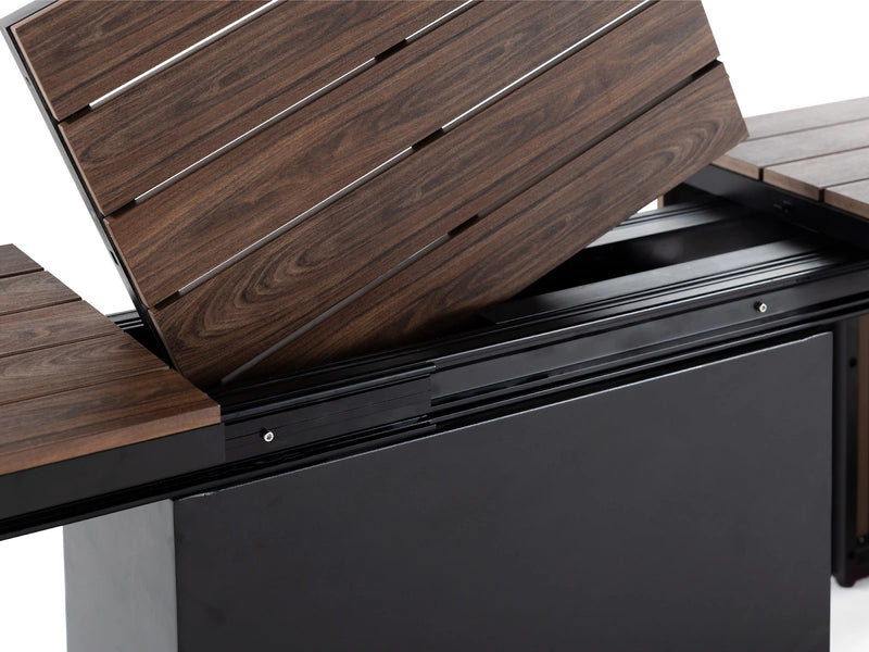 Transformer Table outdoor bench in a modern design, shown as a versatile outdoor seating bench