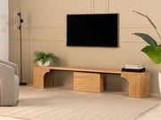 Transformer Table round bench in a modern design, shown from the side against a neutral background