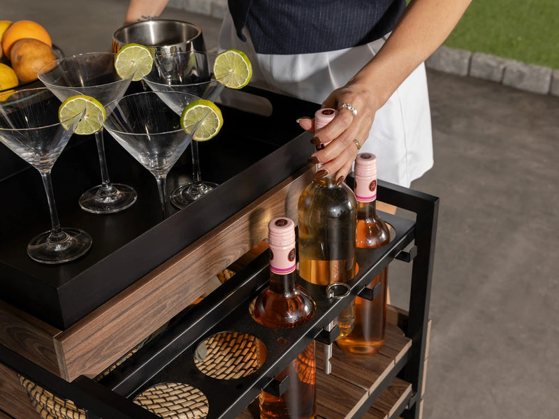 Transformer Table outdoor bar cart with a durable frame and wheels for easy serving and entertaining
