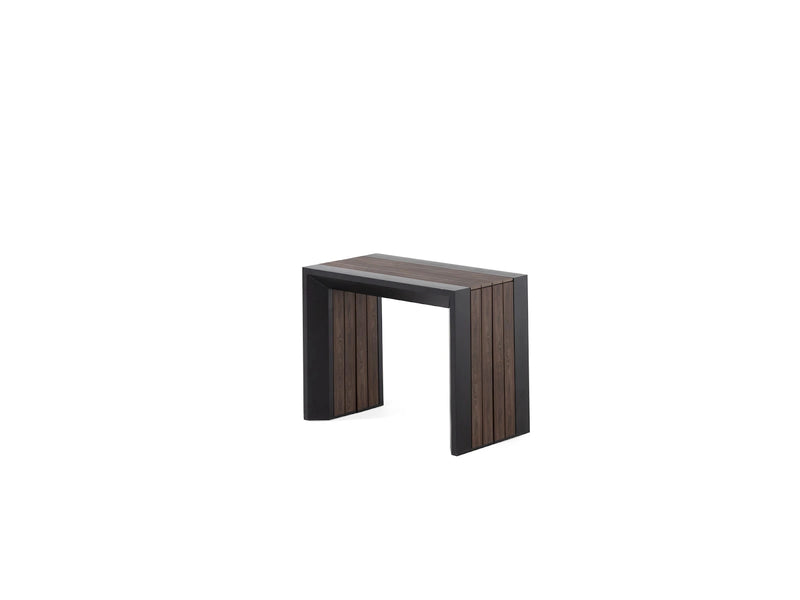 Transformer Table outdoor dining table in expanded configuration with a durable wood-look surface