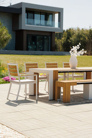 Transformer Table outdoor dining table in a weather-resistant finish, shown fully extended for outdoor gatherings