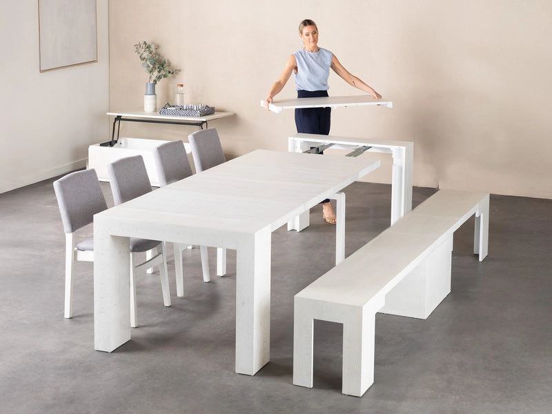 Transformer Table dining set with expandable table and matching seating furniture