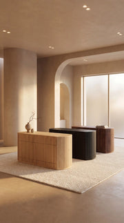 Transformer Table Round Sideboard buffet in a contemporary wood finish