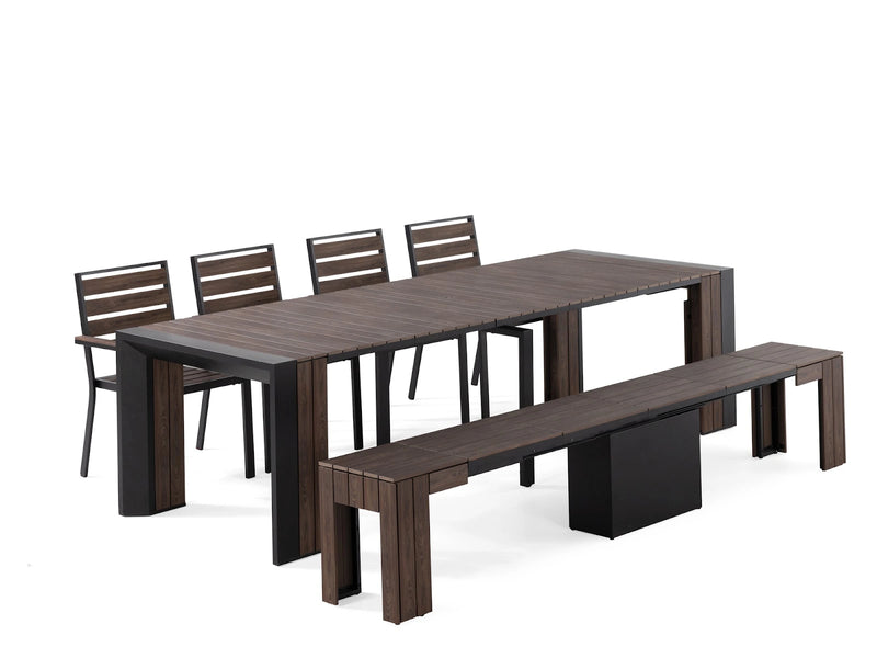 Transformer Table outdoor dining set with expandable table and coordinating chairs